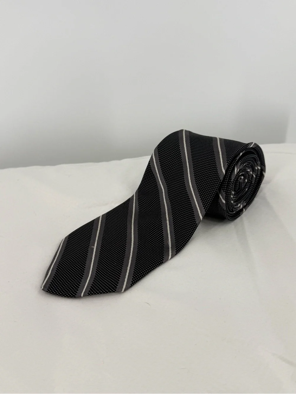 Hart Schaffner Marx Black Silk Tie with Gray Stripes